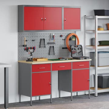 vidaXL Werk Cabinet 8 st Rood en Grijs Engineered hout en, Verzenden, Nieuw