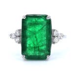 Ring Platina - 5.39ct. tw. Smaragd - Diamant, Handtassen en Accessoires, Ringen, Nieuw