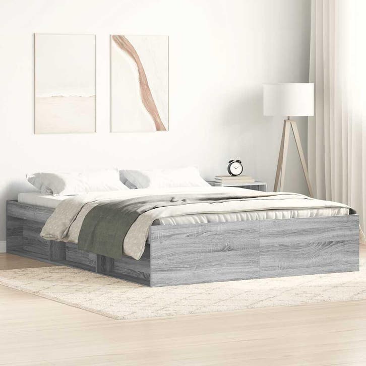 vidaXL Bedframe grijs sonoma eikenkleurig 150x200 cm King, Huis en Inrichting, Slaapkamer | Bedden, Nieuw, Verzenden