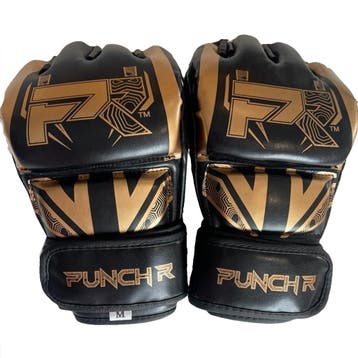 PunchR™ Electric MMA Handschoenen 4 OZ PU Zwart Goud, Sport en Fitness, Boksen, Verzenden, Nieuw, Overige