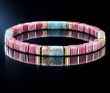 Stapelbare rhodochrosiet & Shoushan-steen Stretch - Armband