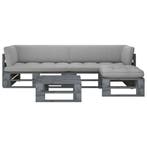 vidaXL 4-delige Loungeset pallet met kussens grijs, Verzenden, Loungeset