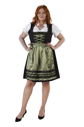 Dirndl zwart-olijfgroen, hertjes, Hobby en Vrije tijd, Verzenden, Nieuw