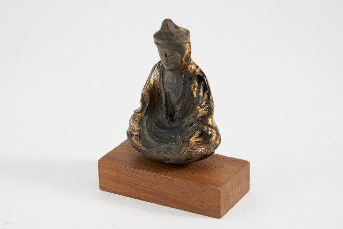 Antique Miniature Amitabha Buddha Seated Sculpture - Beeld, Antiquités & Art, Antiquités | Autres Antiquités