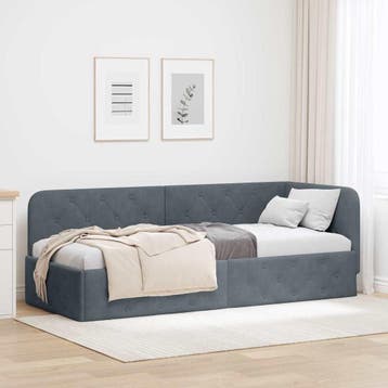 vidaXL Hoek Bed Frame Donkergrijs 80 x 200 cm Fluweel, Verzenden