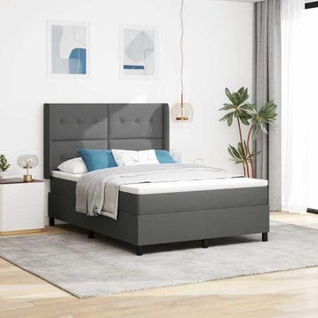 vidaXL LED Box Spring Bed met hoofdeinde Donkergrijs 140 x, Huis en Inrichting, Verzenden, Nieuw