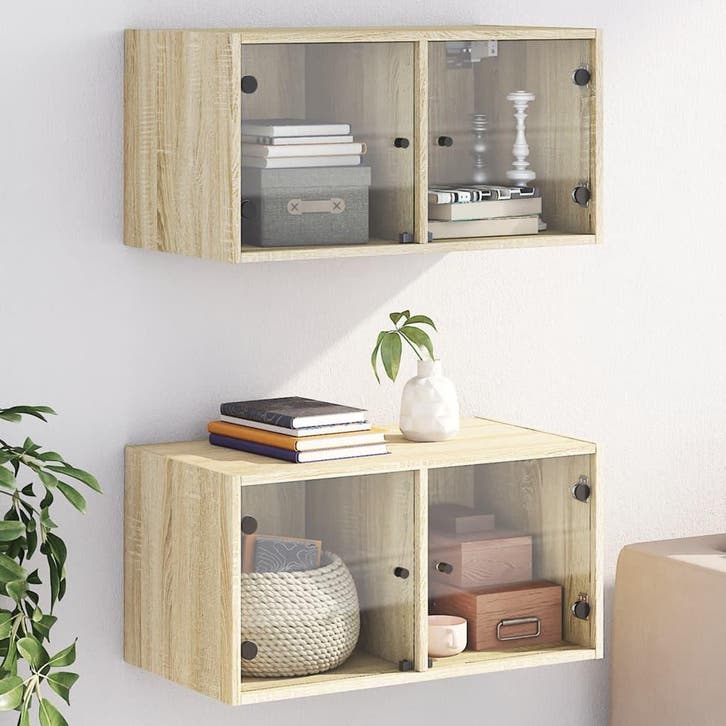 vidaXL Wandkasten met glazen deuren 2 st 68,5x37x35 cm, Huis en Inrichting, Kasten | Overige, Nieuw, Verzenden