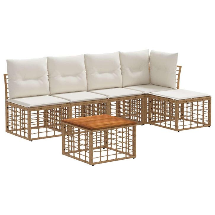 vidaXL Buiten bank set 6 pcs Natuurlijk en Crème Wit, Tuin en Terras, Tuinsets en Loungesets, Nieuw, Verzenden
