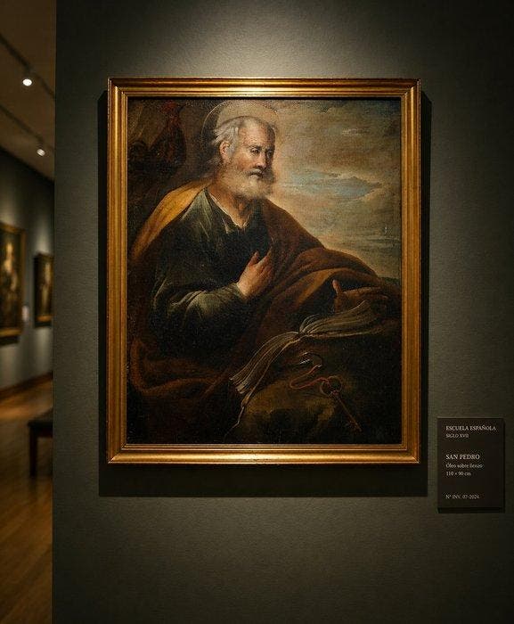 École espagnole (XVII-XVIII) - Saint Pierre aux clés, Antiek en Kunst, Kunst | Schilderijen | Klassiek