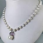 Halsketting Zilver Parel - Parel - Akoya-SSP 5x12MM Fluoriet, Handtassen en Accessoires, Kettingen, Nieuw