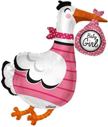 Folieballon Ooievaar Baby Girl super shape 36 inch pakje, Nieuw