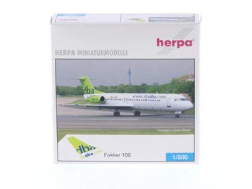 Schaal 1:500 Herpa 509374 Fokker 100 dba www.flydba.com..., Ophalen of Verzenden, Zo goed als nieuw