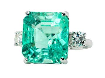 Ring - 14 karaat Witgoud, Groen (mineraalolie) - 12.02ct.