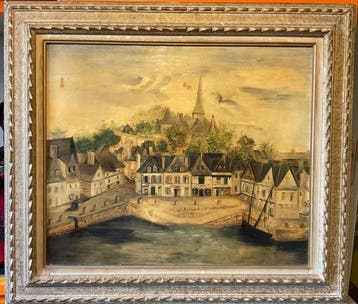 French School (XIX) - Vue du port de Binic, Côtes-d’Armor, Antiek en Kunst