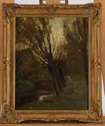 Marinus Bies (1894-1975) - Brug en bomen aan het water, Antiek en Kunst