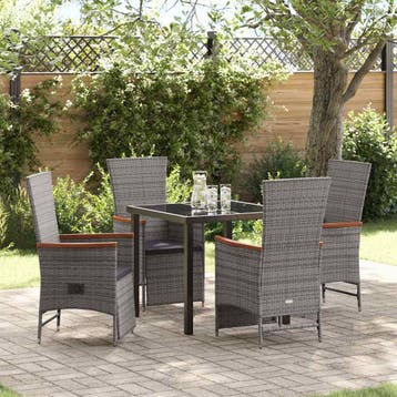 vidaXL Tuin Eettafel Set met kussen 5 pcs Grijs poly rattan, Verzenden