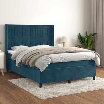 vidaXL Boxspring met matras fluweel donkerblauw 140x200 cm, Verzenden
