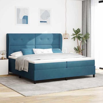 vidaXL Boxspring bed met hoofdeinde Donkerblauw 200 x 200 cm, Verzenden, Nieuw