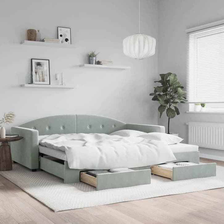 vidaXL Slaapbank onderschuifbed en lades 100x200 cm fluweel, Maison & Meubles, Chambre à coucher | Lits, Envoi
