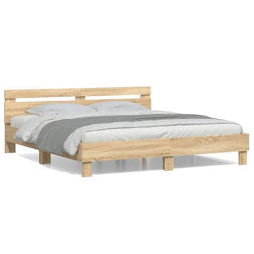 vidaXL Bedframe met hoofdbord sonoma eikenkleurig 160x200 cm, Verzenden