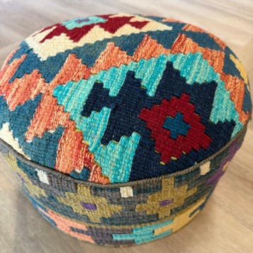 Pouf - Poef Kelim ( inutilisé ) - fait main - Laine et bois, Nieuw