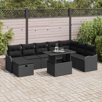 vidaXL Tuinbank Set 9 st Zwart poly rattan, Verzenden, Nieuw