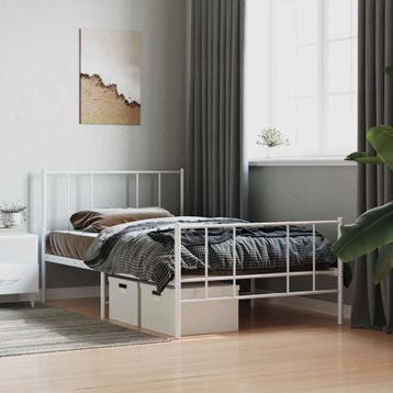 vidaXL Bedframe met hoofd- en voeteneinde metaal wit 90x200, Verzenden