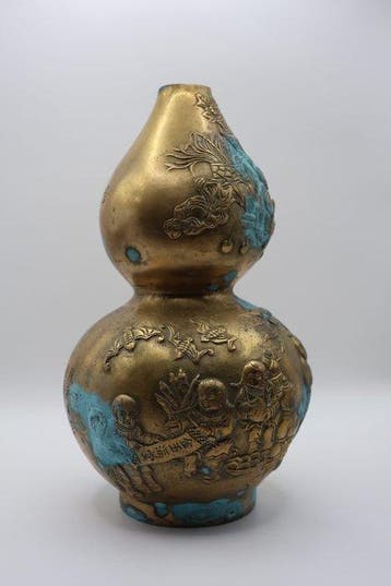 Dubbele kalebas vaas - Messing - China - Paar Chinese brons