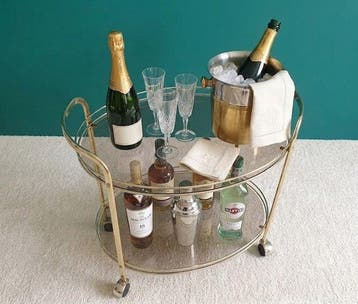 Chariot de service - laiton ,verre - Desserte / Bar roulant