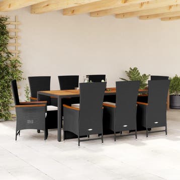 vidaXL 9-delige Tuinset poly rattan zwart, Verzenden, Nieuw, Tuinset
