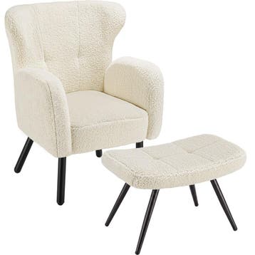Fauteuil met voetenbankje Vänersborg Bouclé, dik gestoffeerd, Huis en Inrichting, Verzenden, Nieuw