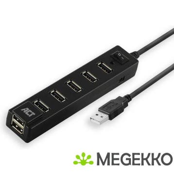 ACT USB Hub 2.0, 7x USB-A, aan- en uit schakelaar, zwart, Computers en Software, USB Sticks, Verzenden, Nieuw