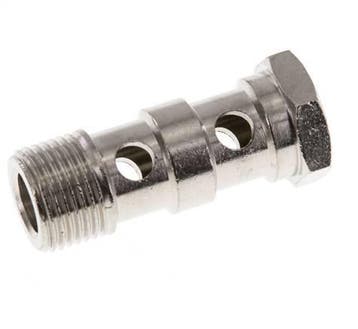 Boulon Banjo 2 voies en laiton nickelé avec filetage mâle, Verzenden