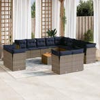 vidaXL 14-delige Loungeset met kussens poly rattan grijs, Verzenden, Nieuw, Loungeset