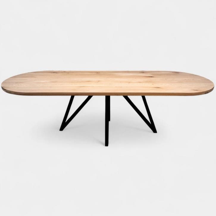 Tafel plat ovaal eikenhout  Flower poot  140x90, Huis en Inrichting, Tafels | Eettafels