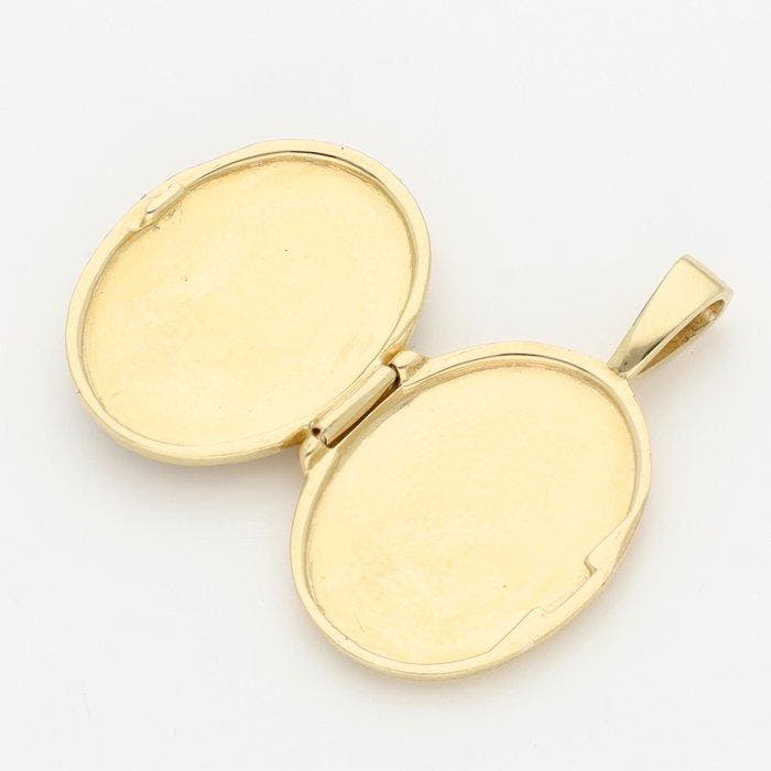 Pendentif - 14 carats Or jaune, Médaillon, Émail, Handtassen en Accessoires, Antieke sieraden