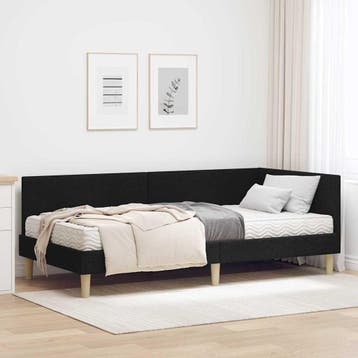 vidaXL Hoekbedframe met Matras 2 st Zwart 100 x 200 cm Stof, Verzenden