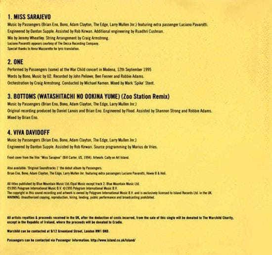 Miss Sarajevo 0042285448122, CD & DVD, CD | Autres CD, Envoi