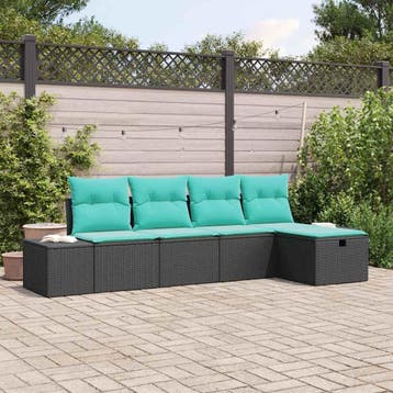 vidaXL Tuinbank Set 5 st Zwart poly rattan, Tuin en Terras, Verzenden, Nieuw