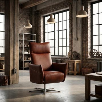Leren relaxfauteuil Ease - Granada Cognac (donkercognac) -, Nieuw, Ophalen of Verzenden, 50 tot 75 cm, Industrieel, Modern