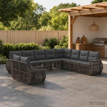 vidaXL Tuinbank Set 10 st Grijs en Donkergrijs poly rattan, Verzenden, Nieuw