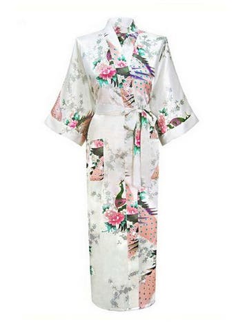 KIMU® Kimono Wit 7/8e XL-XXL Yukata Satijn Boven dekel Lange, Kleding | Dames, Ophalen of Verzenden, Nieuw