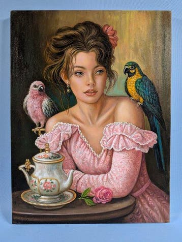 Giorgio Vitale (XX-XXI) - Dama in rosa con pappagalli