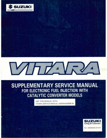 1991 SUZUKI VITARA (SUPPLEMENT) WERKPLAATSHANDBOEK ENGELS