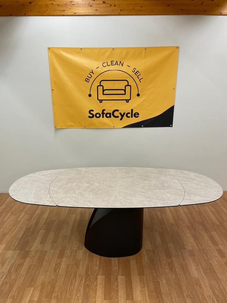 Uitschuifbare keramische eettafel met glazen blad - Levering, Maison & Meubles, Tables | Tables à manger, Enlèvement ou Envoi