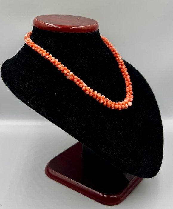 Corail - Argent, Plaqué or - Collier - Peau dange, Antiquités & Art, Curiosités & Brocante