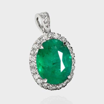 Hanger - 14 karaat Witgoud - 3.97ct. tw. Smaragd - Diamant