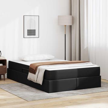 vidaXL Opslag bed met matras met opslag 2 st Zwart Leer, Verzenden