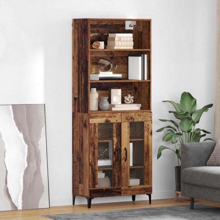 vidaXL Highboard Oud Hout 69,5 x 34 x 180 cm Bewerkt hout, Maison & Meubles, Armoires | Dressoirs, Envoi