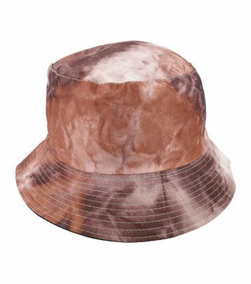 Bucket Hat Hoedje – Tie-Dye Patroon – One Size – Bruin, Nieuw